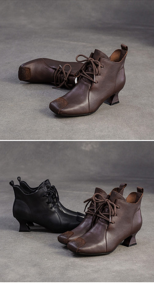 Boot Nữ Da Bò Cổ Lửng Gót Vuông Chiều Cao Đế Khoảng 5cm Màu Đen, Nâu chi tiết 14