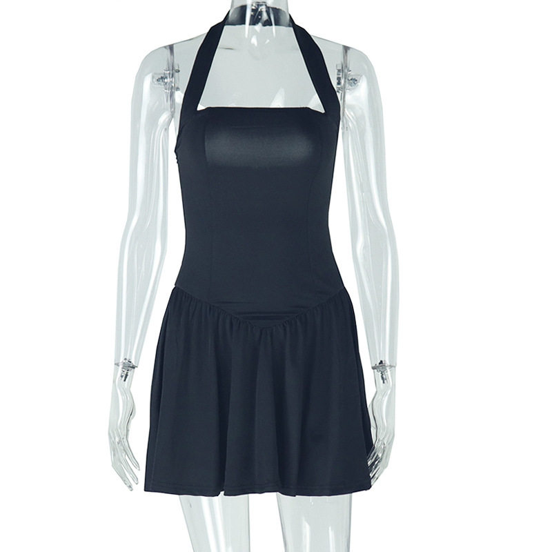 Fashionable Solid Color Backless A Line Dress Comfortable Sleeveless Spaghetti Strap Perfect for Parties and Summer