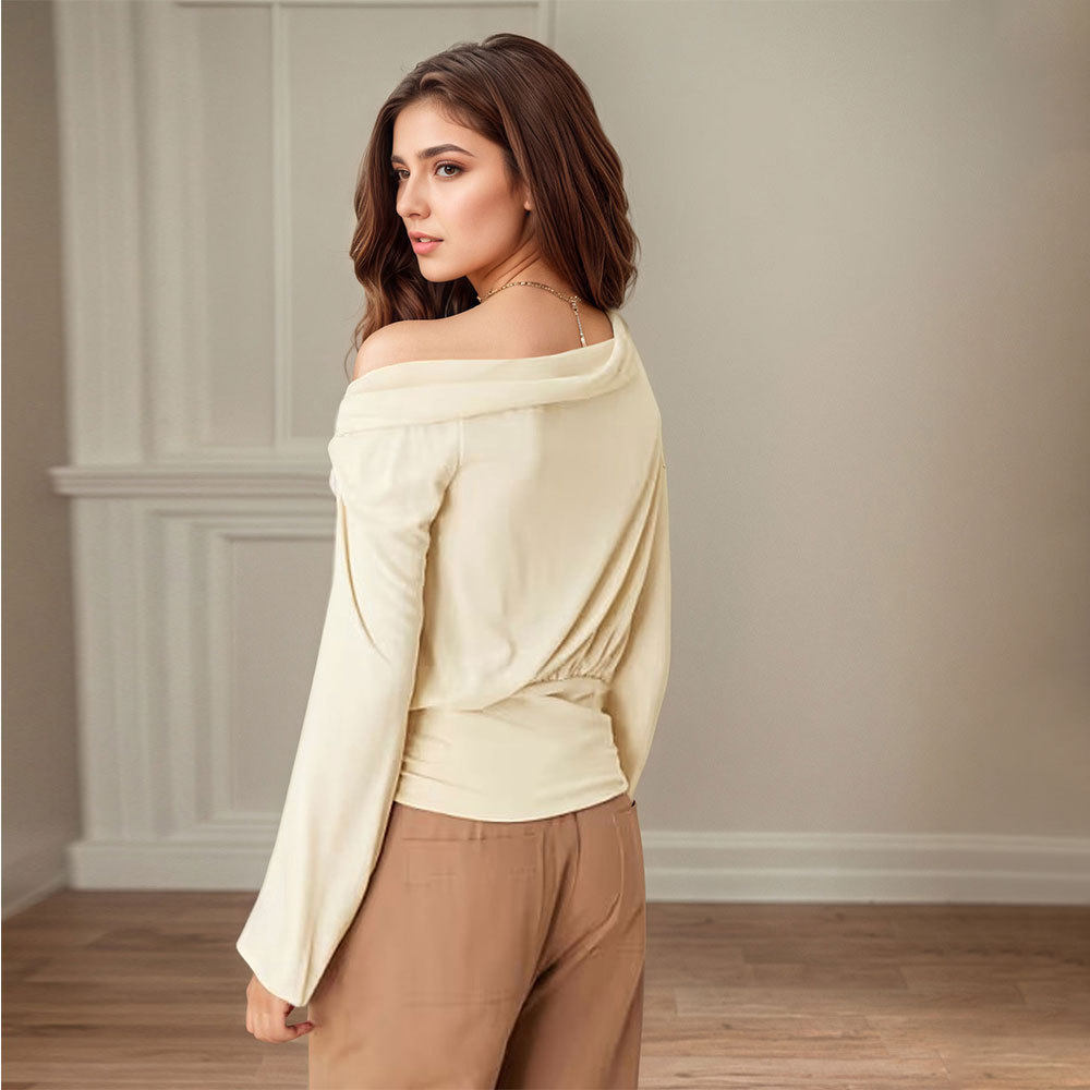 Womens Short Sleeve One Shoulder Top Elegant Design Ruffled Waist Perfect for Spring Summer Ideal for Work or Date