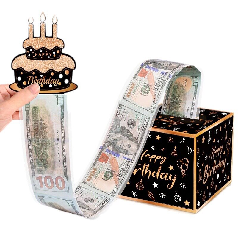 Cross-border foreign trade surprise birthday party decoration carton atmosphere layout props black gold money box manufacturers wholesale