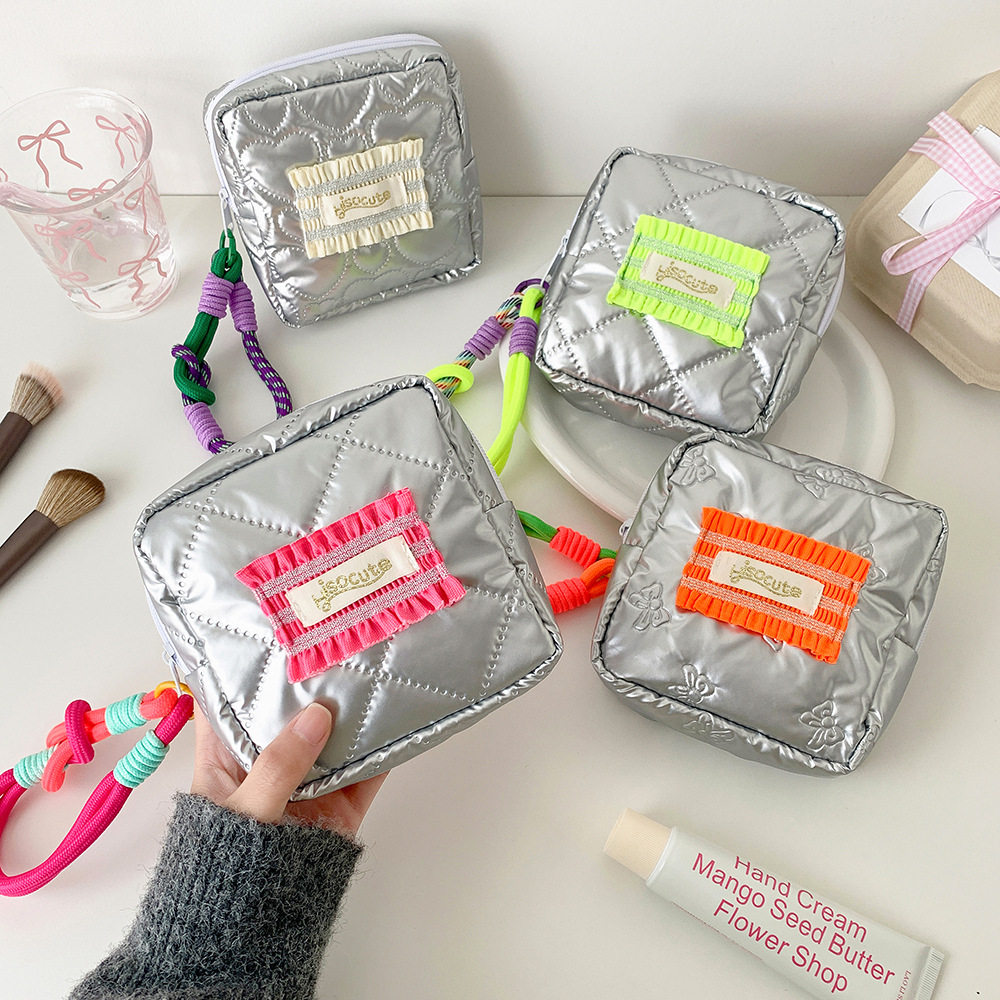 New Silver Small Square Bag, Portable Cosmetics Storage Bag, Inner Bag, Travel Storage Bag, Menstrual Bag
