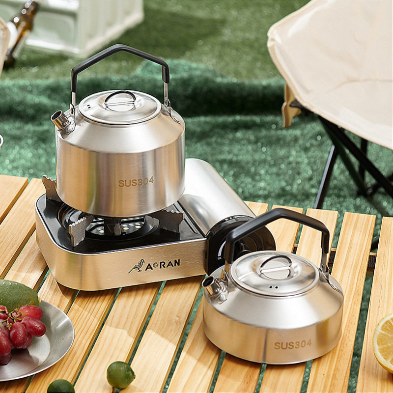 304 Stainless Steel Outdoor Kettle Thickened Portable Tea Making Self-driving Camping Picnic Food Grade Fire Boiling Kettle