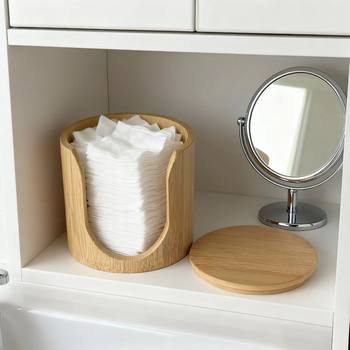 Hot selling modern simple bamboo face washing storage box cylinder desktop makeup cotton makeup remover towel storage box wholesale