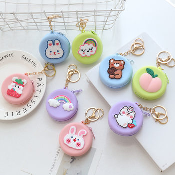 New Cartoon Round Silicone Coin Purse Korean Ins Style Cute Coin Cosmetics Bag Women's Wallet Key Bag