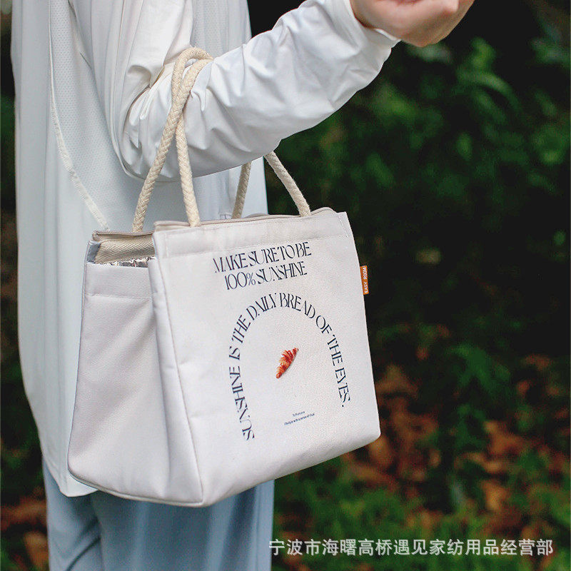 大号手提保温袋便当包饭盒袋上班族学生野餐带饭帆布午餐包露营