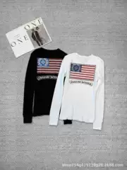 Correct version 25ss Kroos Autumn new cotton waffle back flag print round neck long sleeved T-shirt top