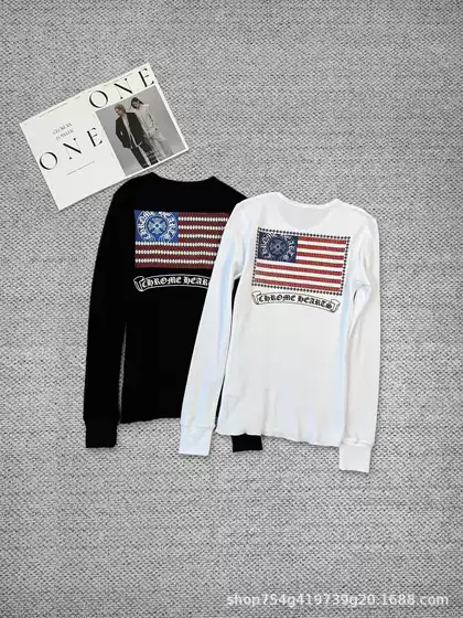 Correct version 25ss Kroos Autumn new cotton waffle back flag print round neck long sleeved T-shirt top
