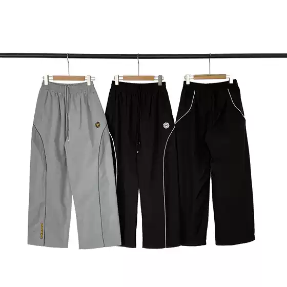European and American Trendy Brand Bp Micro-Label Letter Embroidered Reflective Strips Casual Sports Pants for Men and Women High Street Motorcycle Style Pants