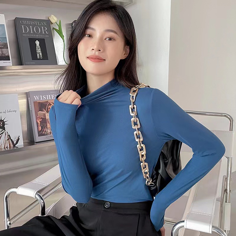 牛奶丝半高领打底衫女秋冬纯色内搭堆堆领修身长袖t恤面膜秋衣潮