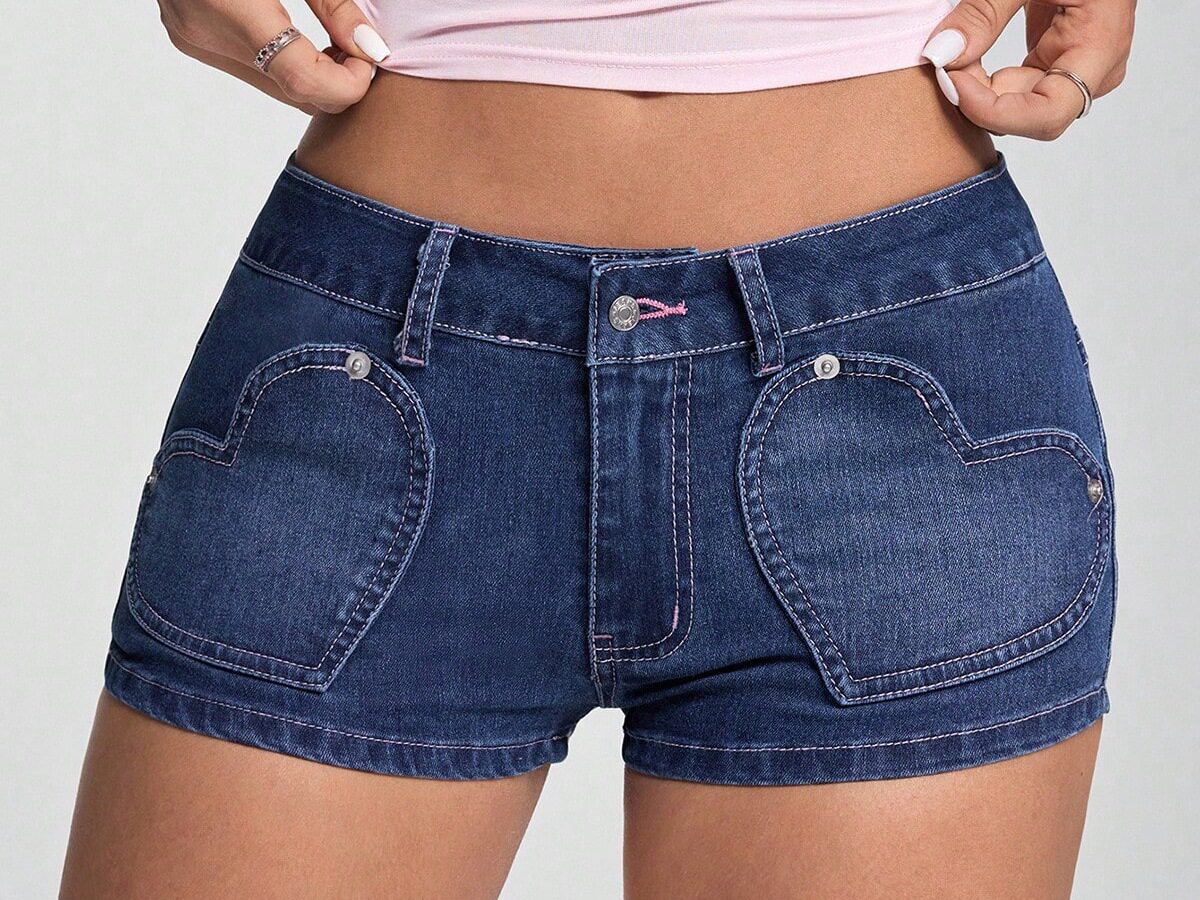Embroidered High Waisted Denim Shorts Casual Style Stretch Fabric Suitable for Summer Wholesale Available