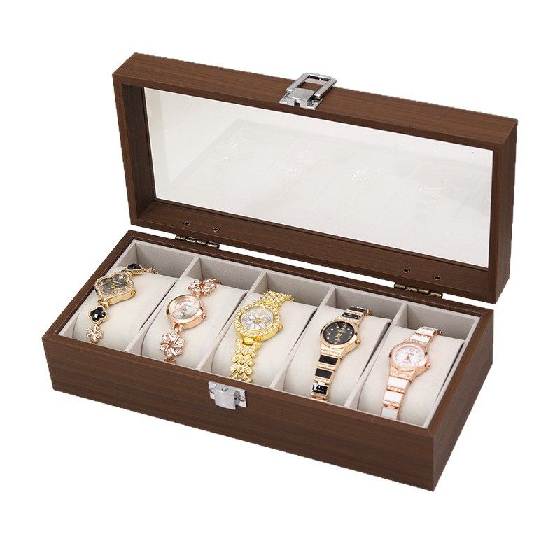 Spot Wholesale Walnut Wood Grain 5-Position Watch Storage Display Box Watch Bracelet Home Storage Wooden Box Box