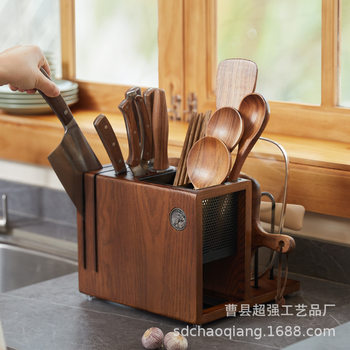 Wooden Kitchen Supplies Storage Rack Separated Kitchen Knife Draining Knife and Fork Spoon Chopsticks Holder Multifunctional Pot Cover Chopping Board Rack