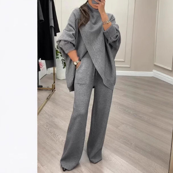 2025 Cross-Border Autum New European and American Amazon Women's Pure Color V Neck Single-Breasted Slim Knitwear Two-Piece Set