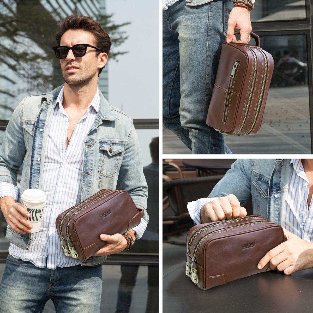 Black Angel First Layer Cowhide with High-End Code Lock Men's Clutch Multifunctional Men's Washing Portable Storage Bag