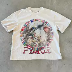 European Size Pure Cotton Peace in the Retro War Pattern Print Summer New Men