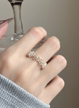 韩国新款锆石珍珠花边开口戒指时尚个性简约食指戒小众高级感手饰