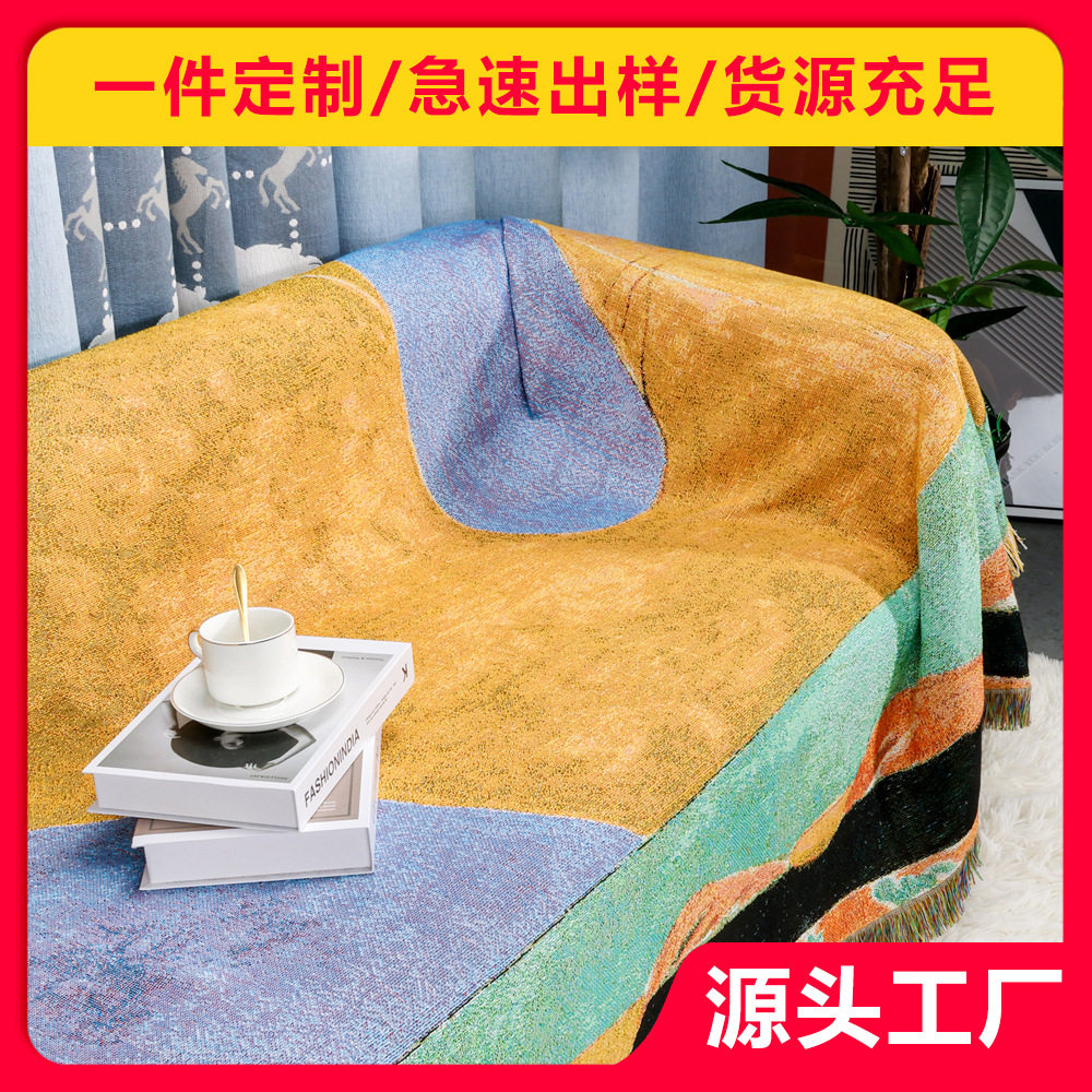 Modern Simple Oil Painting Decorative Blanket Jacquard Tapestries Outdoor Camping Blanket Universal Sofa Towel Sofa Blanket Carpet Tablecloth