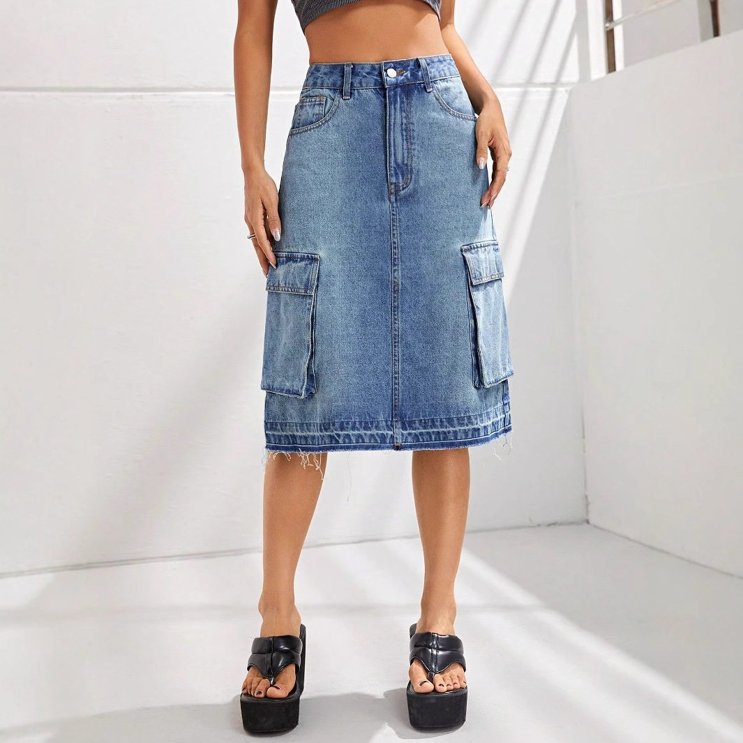 High Waisted Denim Skirt Slim Fit Casual Style Versatile Design Perfect for Everyday Wear Wholesale Available