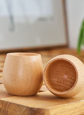 日式木质水杯铁杉木原木色公茶杯咖啡杯酒红洗漱用杯景区杯子