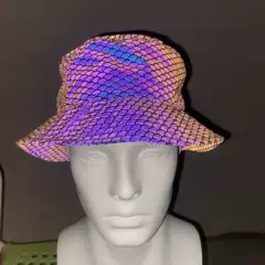 Reflective Bucket Hat for Fall & Winter, Rainbow Glow-in-the-Dark Sun Hat for Outdoor Night Fishing, Hip-Hop Style, Bulk Wholesale for USA & Europe