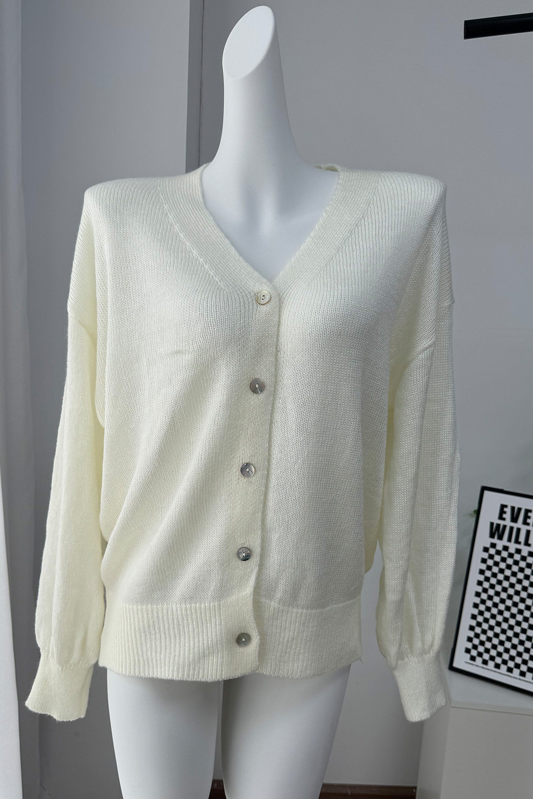 Soft Mohair V Neck Cardigan Hollow Out Design Lantern Sleeves Chic Style Perfect for Autumn Wholesale Available