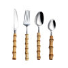 Cross-border stainless steel creative natural bamboo handle knife, fork and spoon vintage steak knife, fork and spoon Four-Piece Gift Set suit wholesale