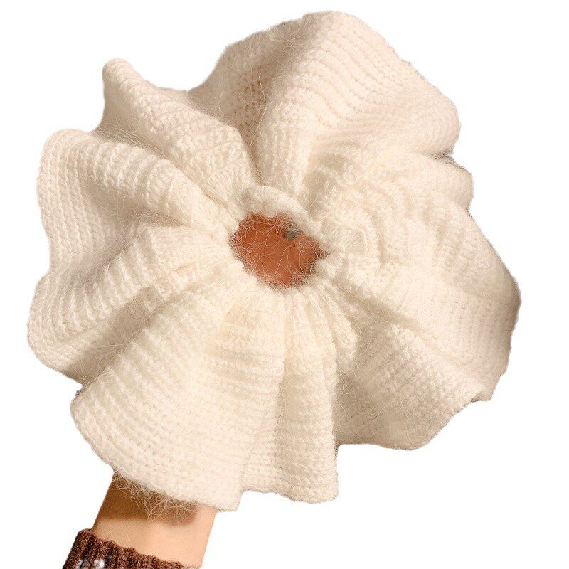 Korean Gentle Girl Wool Knitted Large Intestine Hair Ring Ponytail Ball Head Hair Tie Extra Large Flower Hair Rope