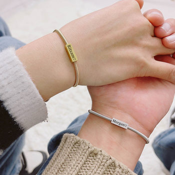 2023 cross-border new simple stainless steel spring rectangular nameplate bracelet lettering foreign trade a generation of hair