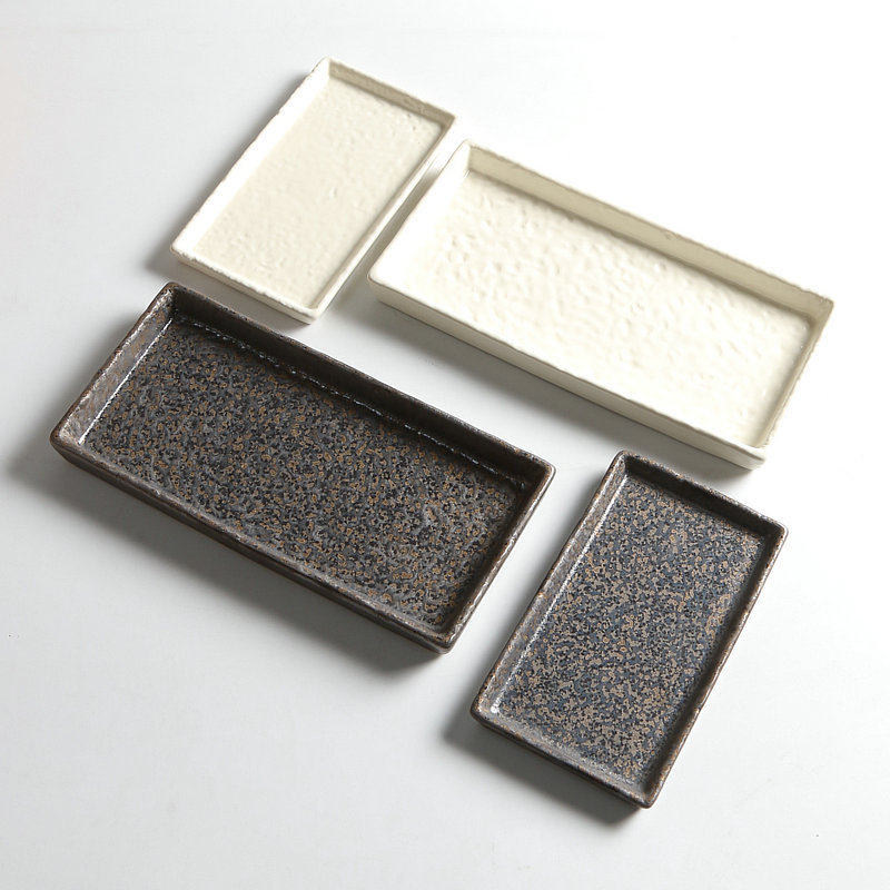 Jiutian Burned Ceramic Long Plate Japanese Style Sushi Naked Fish Plate Vintage Hammered Tray Featured Hotel Tableware
