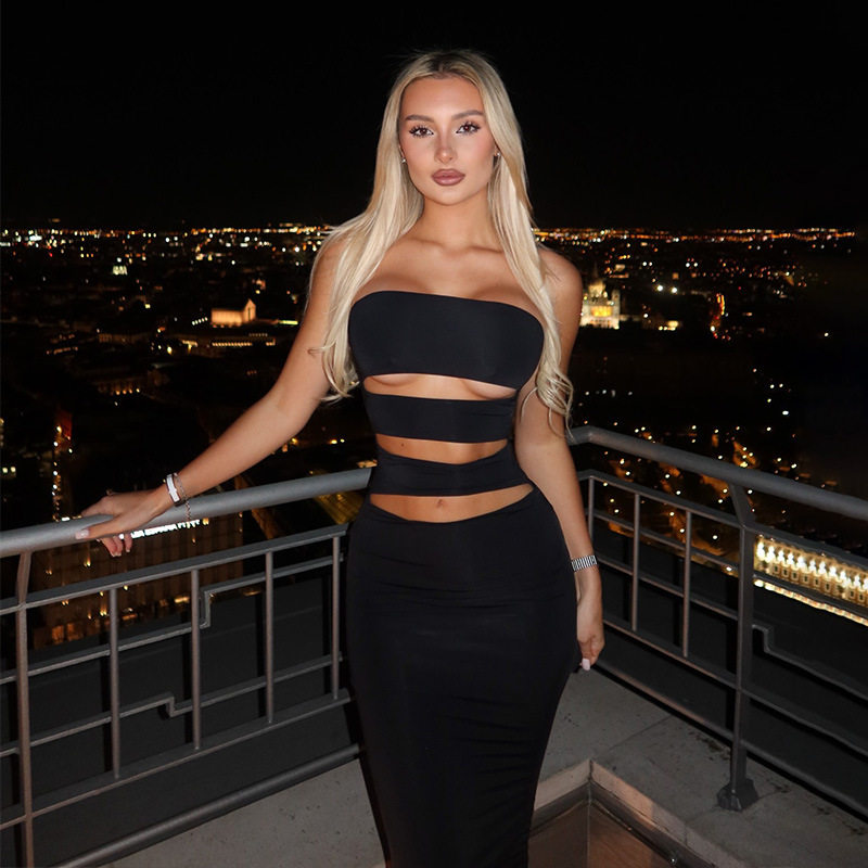 Strapless Hollow Out Bodycon Dress Sexy Slim Fit Elegant Design Perfect for Parties Wholesale Available