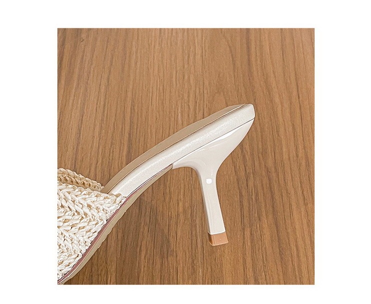 Sandal cao gót nữ mũi vuông quai mảnh đan chéo phong cách thanh lịch — Màu trắng nhạt, nâu sẫm, quần kaki