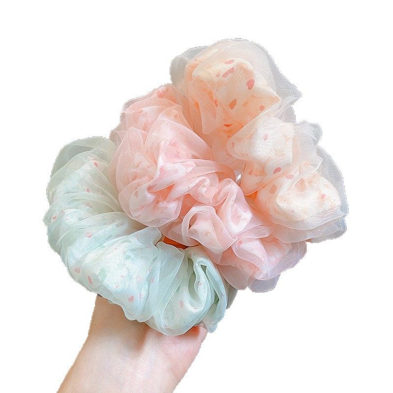 Mesh Marubeni Head Large Intestine Hair Ring Women's High-grade Hair Rope Super Immortal Peach Tail Hair Rope Simple Elegant Flower Hair Ring