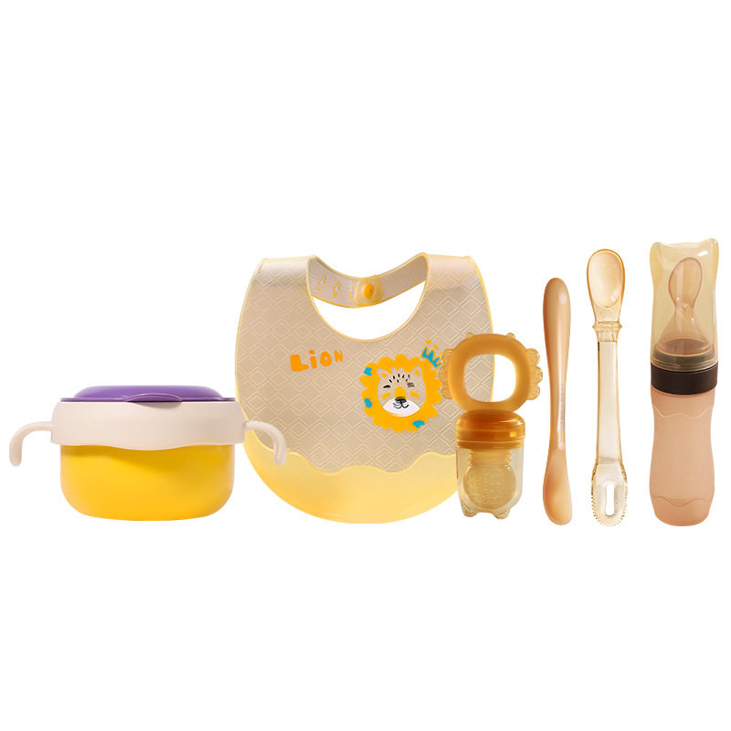 Children's Silicone Tableware suit Baby Food Supplementation Feeding Tableware Cartoon Bear Baby Food Supplementation Bowl Rice Cute Baby