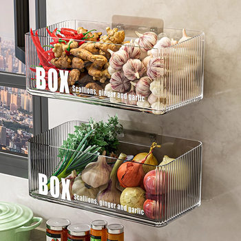 Kitchen Scallion, Ginger and Garlic Storage Box Wall-mounted Storage Rack Seasoning Hanging Basket Non-perforated Multi-functional Garlic Storage Basket