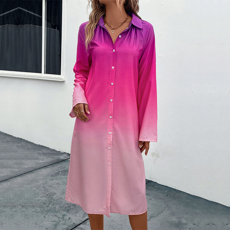 Fashion Womens Long Sleeve Gradient Shirt Dress Trendy Design Comfortable Fabric Versatile Style Wholesale Available