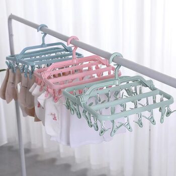 Foldable Clothes Hanger 32 Clips Square Multi-Head Plastic Clothes Drying Rack Clip Thickeneded Intimates Drying Socks Multifunctional Clothes Hanger