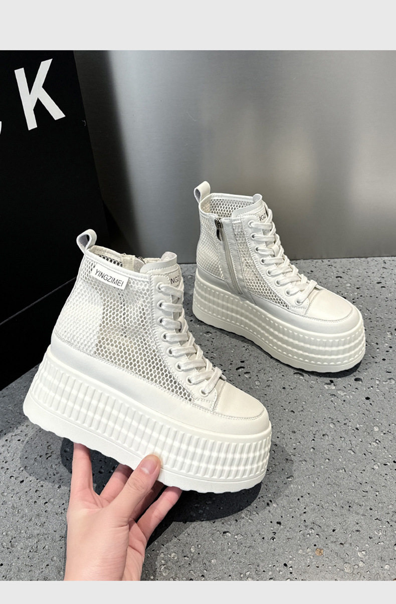 Giày sneaker nữ chunky đế dày trắng lưới thoáng mùa hè — Len tinh khiết, Đen chi tiết 14