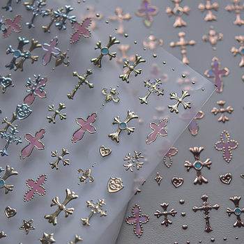 Tomoni Hot Stamping Nail Art Stickers Retro Nail Stickers Simple Metal Cross Series Auxiliary Stickers Versatile