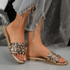 Wholesale Cross-Border Women's Shoes, Ladies' Fashion Slippers, Classic and Versatile Metal-Decorated Square-Toed Flat Sandals with Leopard Print