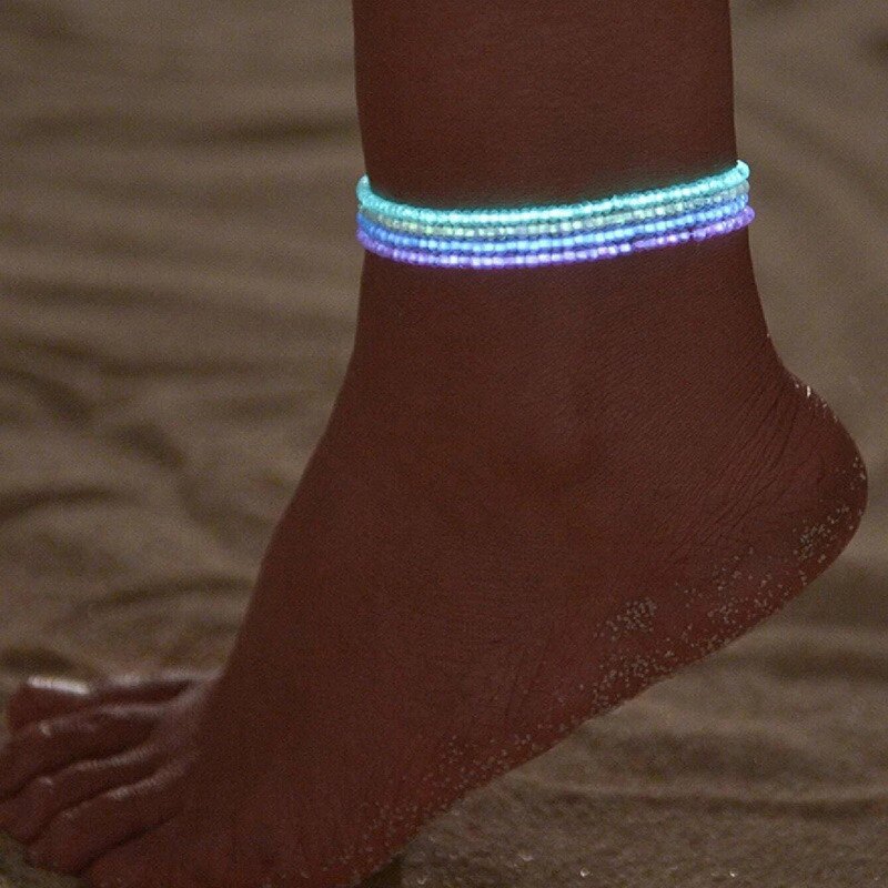 Cross-border Luminous Bracelet, Rice Beads, Colorfulful Beads, Simple and Fashionable European and American Women's 3-li Rice Bead Anklet, Hot-selling Luminous Anklet