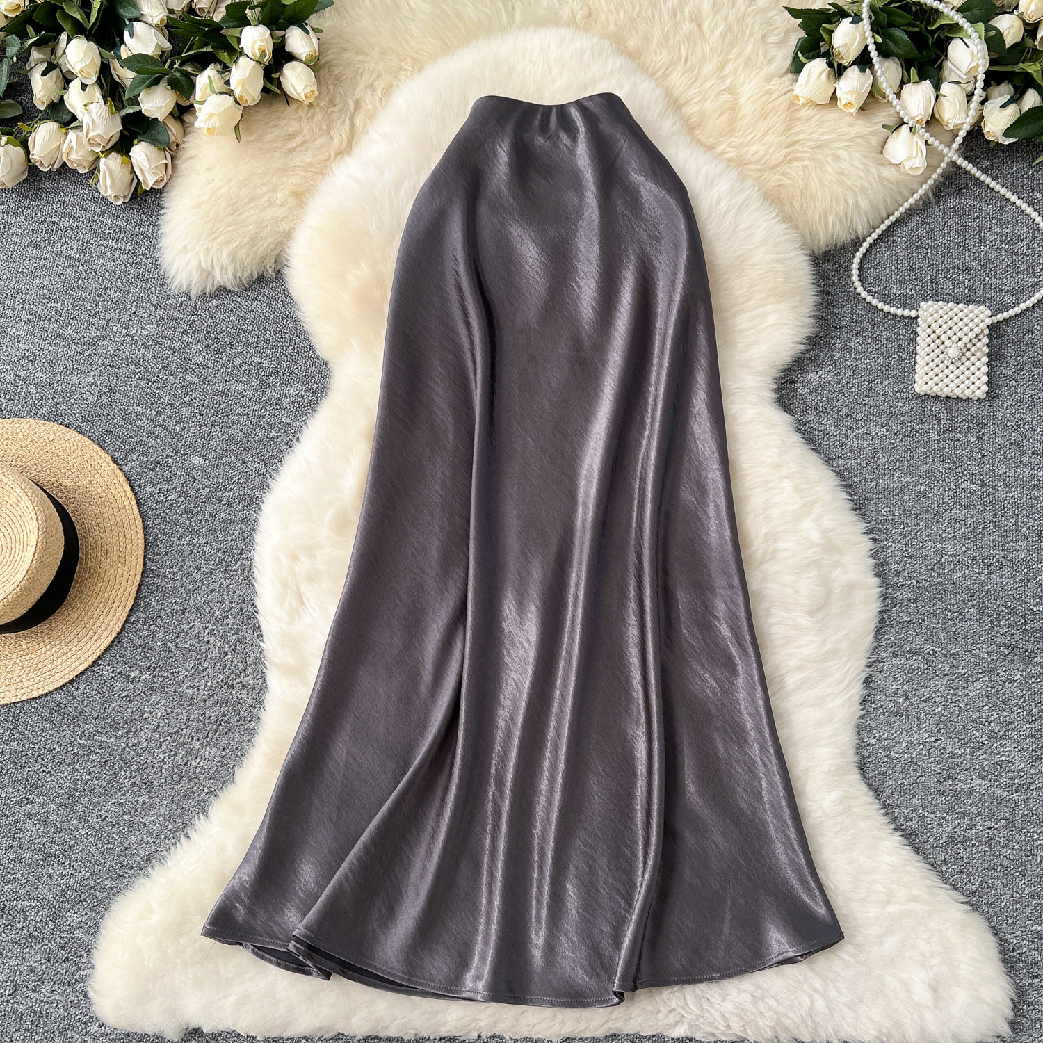 High Waist Satin Midi Skirt for Women A Line Silhouette Elegant Fit Flare Design Perfect for Spring and Summer Wholesale