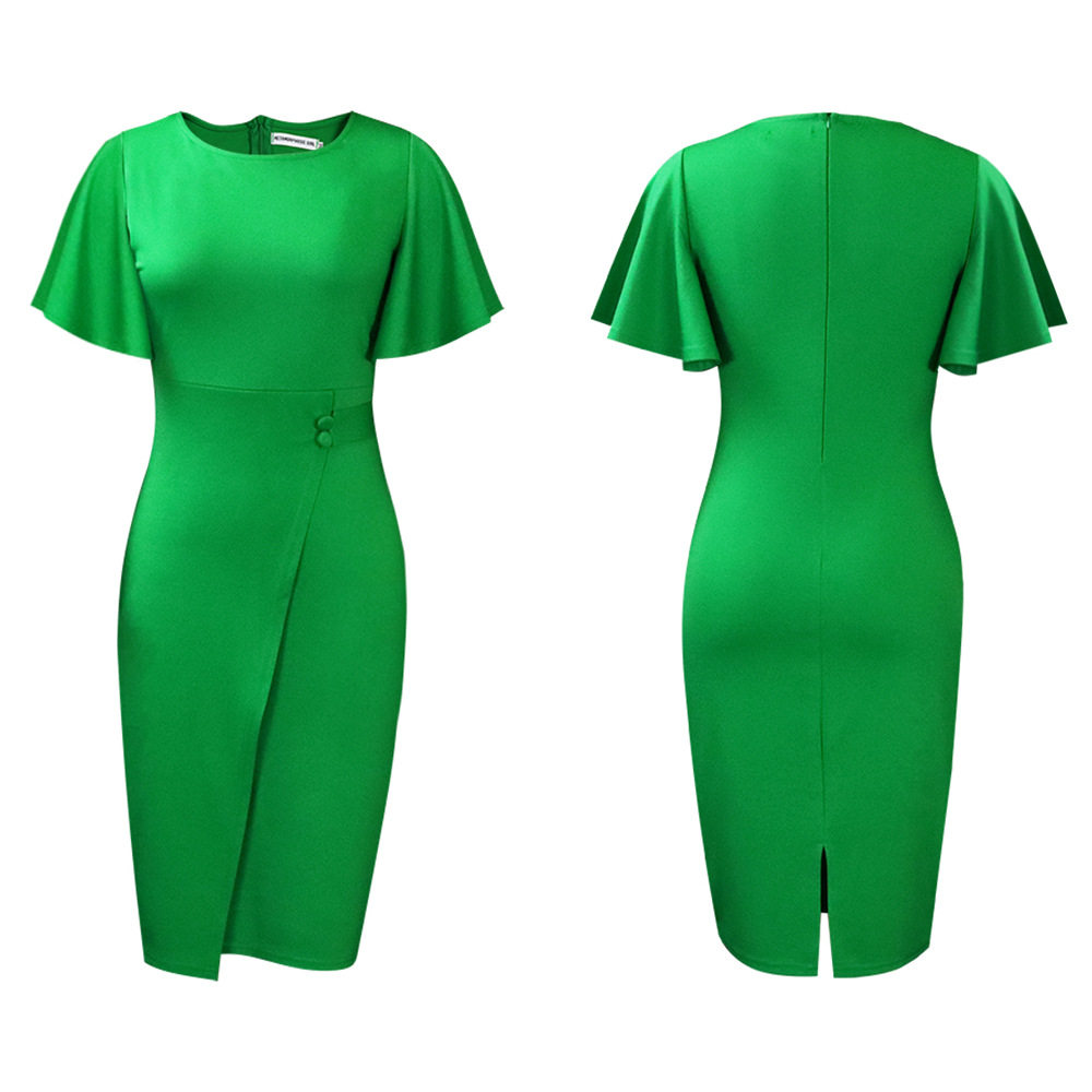 Plus Size Womens Dress Ruffle Sleeve Fashionable Split Hem Summer Style Perfect for Casual or Formal Occasions OEM