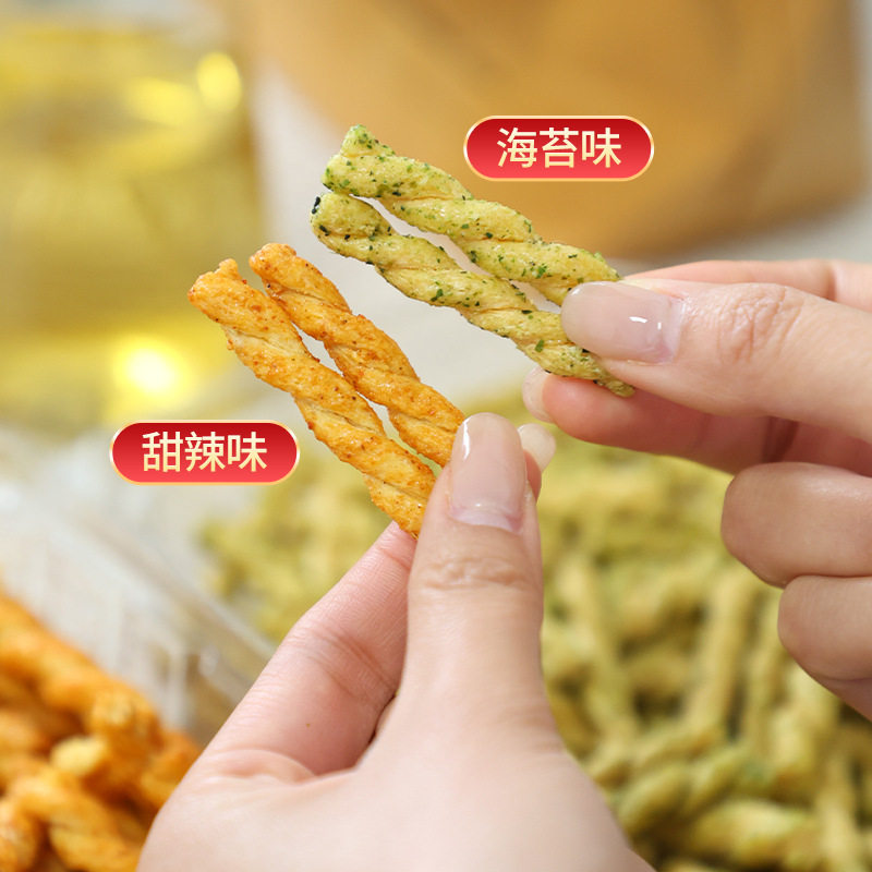 Guo crisp seaweed sweet pepper small twist net red explosion casual snacks independent packaging puffed snacks whole box wholesale