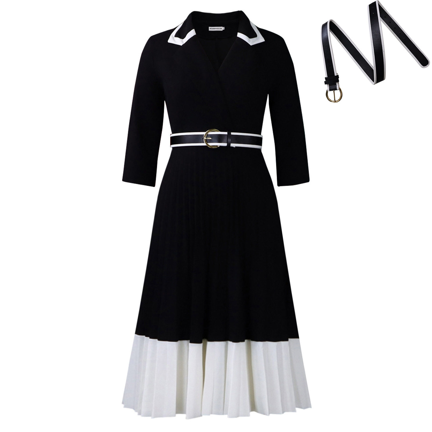 Color Block A Line Dress Long Sleeve Pleated Solid Color Autumn Winter Fashion for Women Wholesale Available