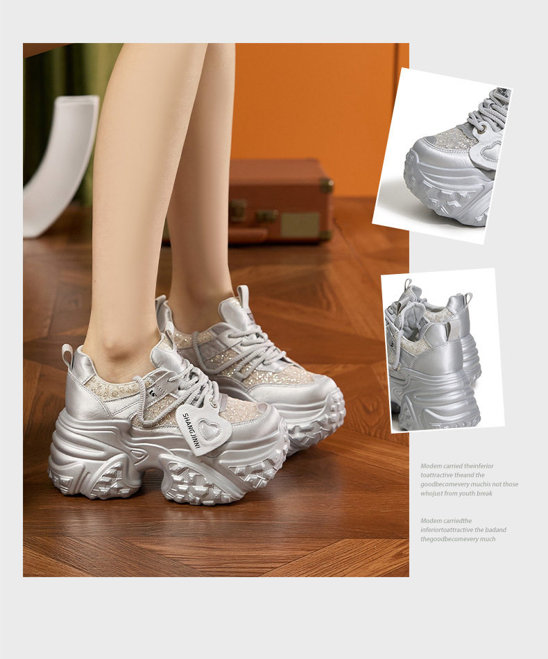 Dép sandal nữ quai chữ V đế dày cao gót 8 cm phong cách thể thao — Bạc, Trắng chi tiết 3