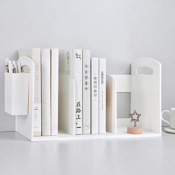 Creative Style Bookend and Pen Holder Integrated White Bookshelf Bezel Student Dormitory Desktop Book Storage Rack Weiyan