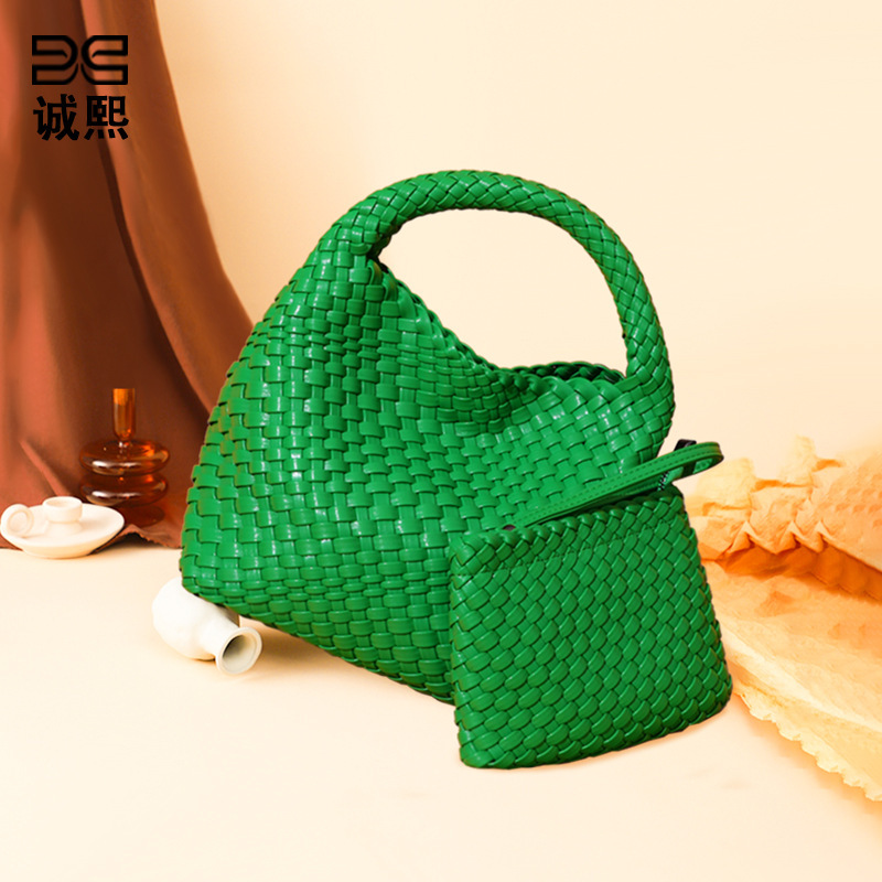 Túi tote nữ đan thủ công dáng thùng, có túi con, đeo vai chéo và cầm tay — B988 # Màu mơ, B988 # Màu tím khoai môn, B988 # màu vàng, B988 # mù tạt xanh