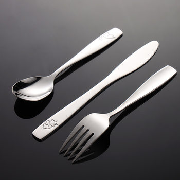 Runying 304 stainless steel children's cartoon knife and fork spoon dinosaur steel seal cross-border maternal and child Western tableware three-piece set gift