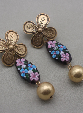 意大利老奶奶琉璃项链西德耳夹中古琉璃串珠毛衣链穆拉诺蛋糕琉璃