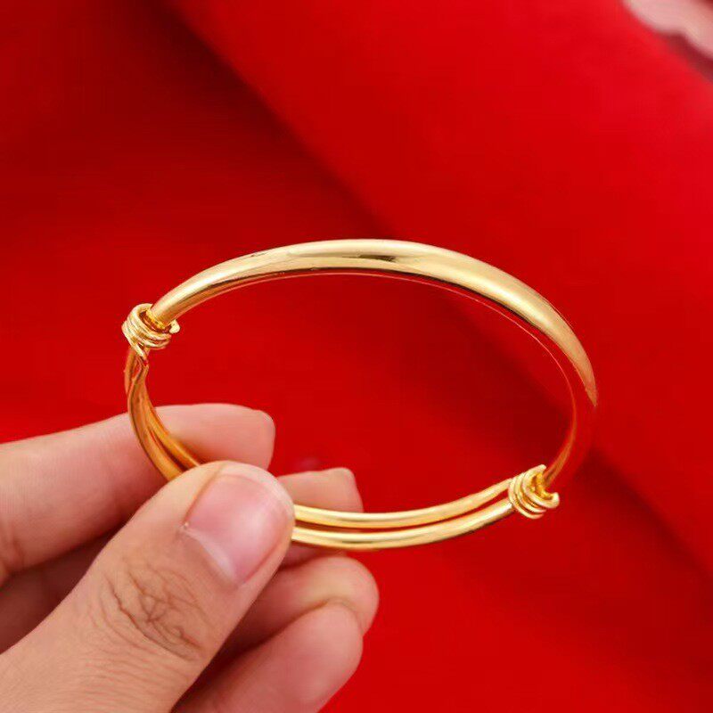 Alloy Silver-Plated Bracelet Glossy Round Belly Push-Pull Fashion Bracelet Korean Style Thin Round Belly Gold-Plated Bracelet Jewelry Wholesale